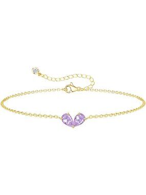 06-06 June&June Gold 2 Birthstone Heart Bracelet 14K Plated CZ